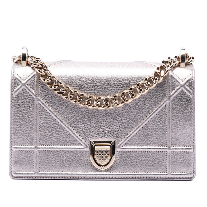 Dior Small Metallic Cuir de veau grainé Diorama à rabat
