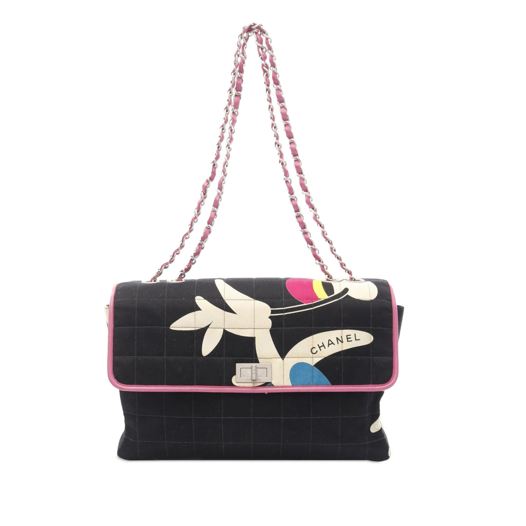 Chocolate Bar Reissue Canvas Printed Multipocket Flap Black - Gaby Paris