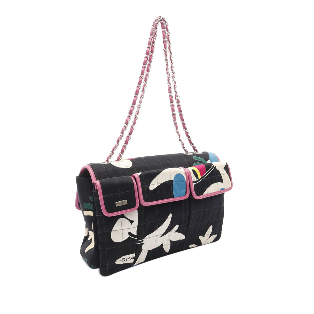 Chocolate Bar Reissue Canvas Printed Multipocket Flap Black - Gaby Paris