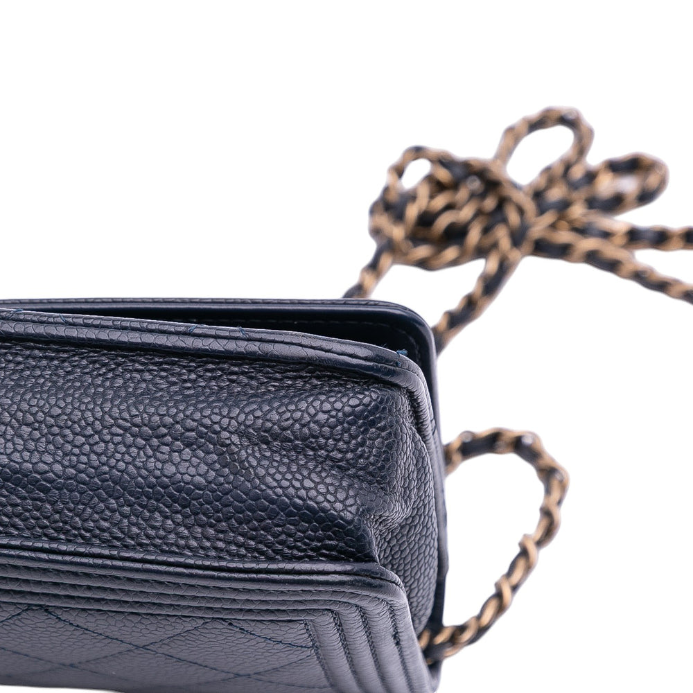 Quilted Caviar Boy Wallet on Chain Blue - Gaby Paris