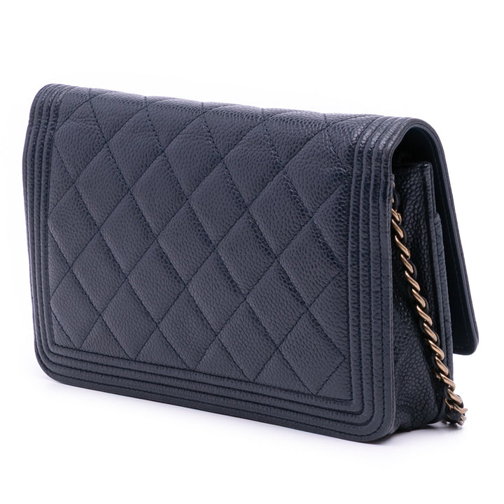 Quilted Caviar Boy Wallet on Chain Blue - Gaby Paris