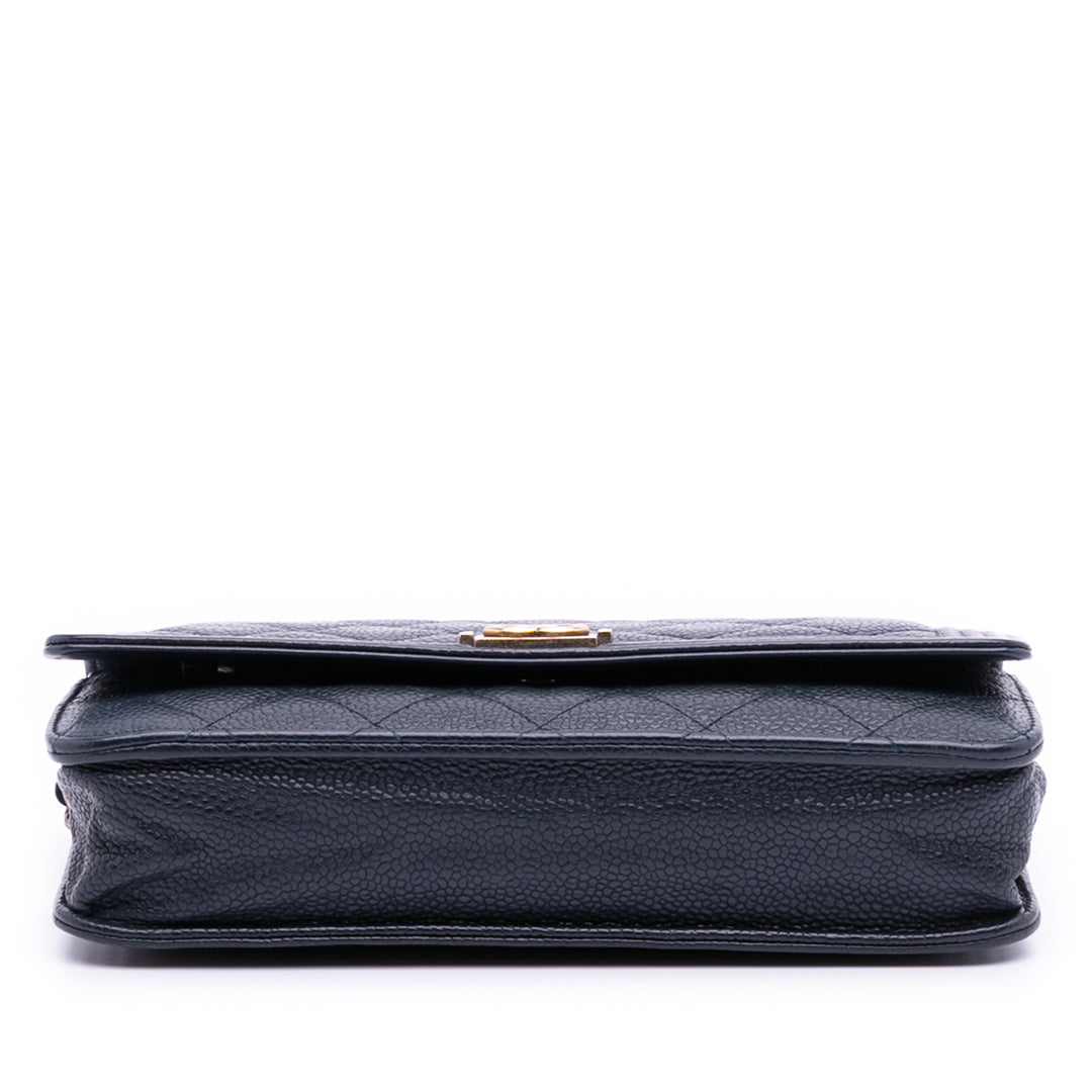 Quilted Caviar Boy Wallet on Chain Blue - Gaby Paris