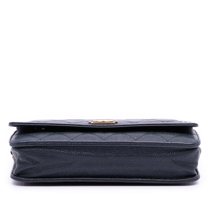 Quilted Caviar Boy Wallet on Chain Blue - Gaby Paris