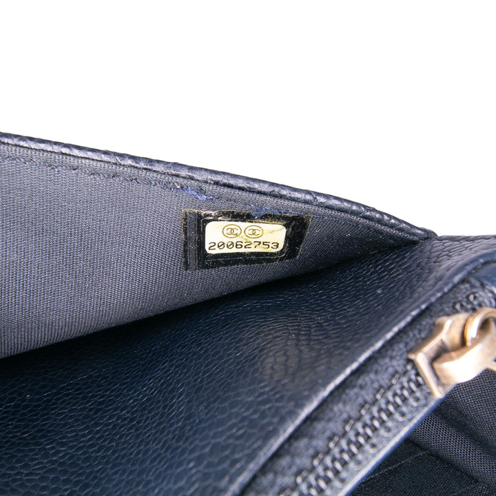 Quilted Caviar Boy Wallet on Chain Blue - Gaby Paris