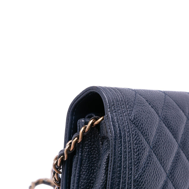 Quilted Caviar Boy Wallet on Chain Blue - Gaby Paris