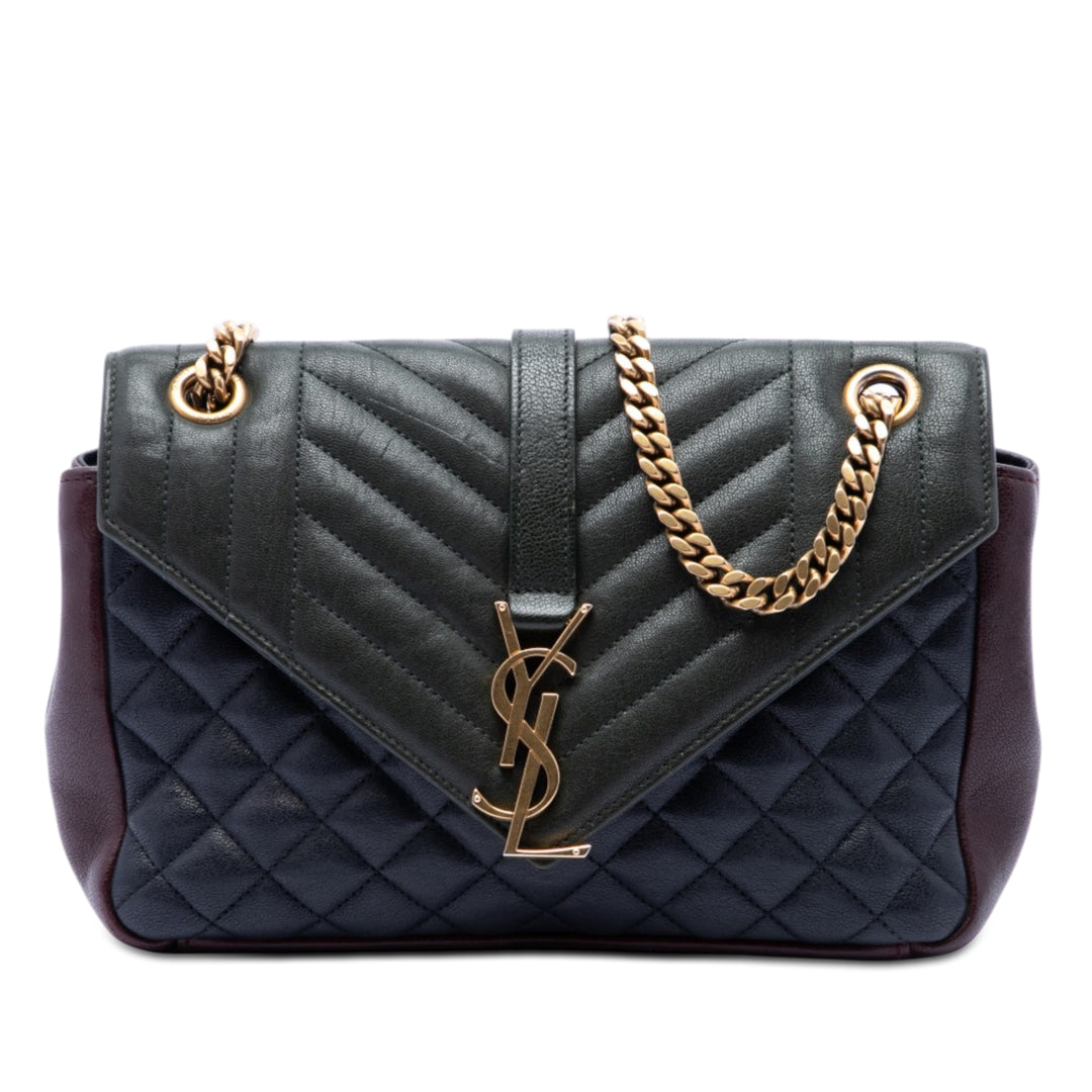 Saint Laurent Medium Triquilt Tricolor Sheepskin Monogram College Sac