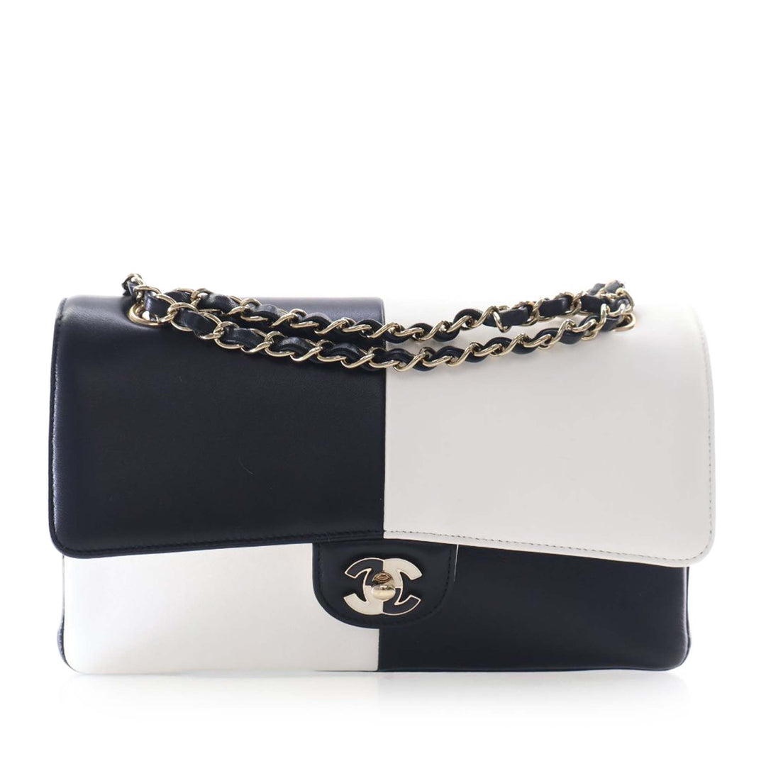 Chanel Classic Bicolore Geometric Colorblock Double rabat Moyen Cuir d'agneau