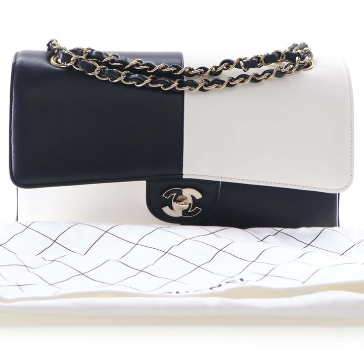 Chanel Classic Bicolore Geometric Colorblock Double rabat Moyen Cuir d'agneau