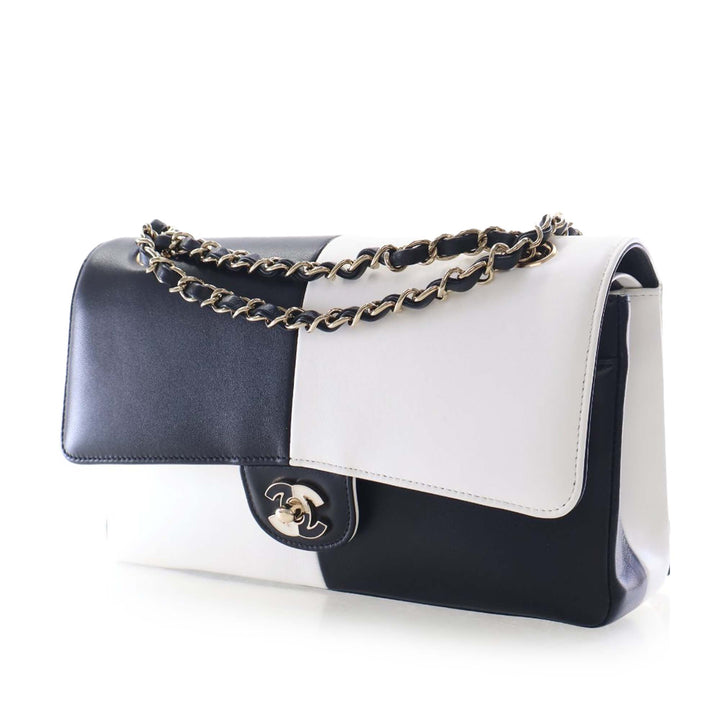Chanel Classic Bicolore Geometric Colorblock Double rabat Moyen Cuir d'agneau