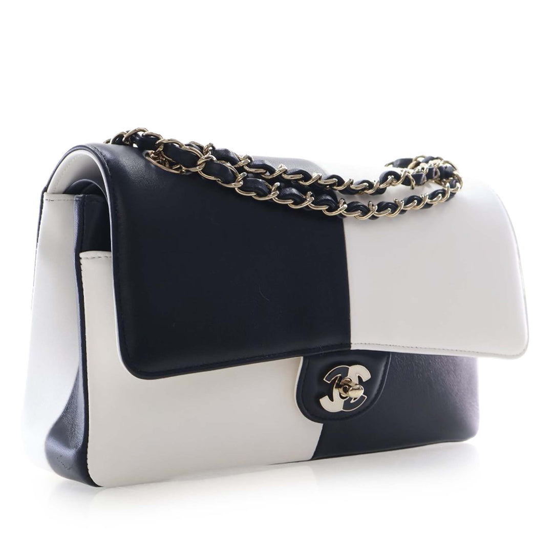Chanel Classic Bicolore Geometric Colorblock Double rabat Moyen Cuir d'agneau