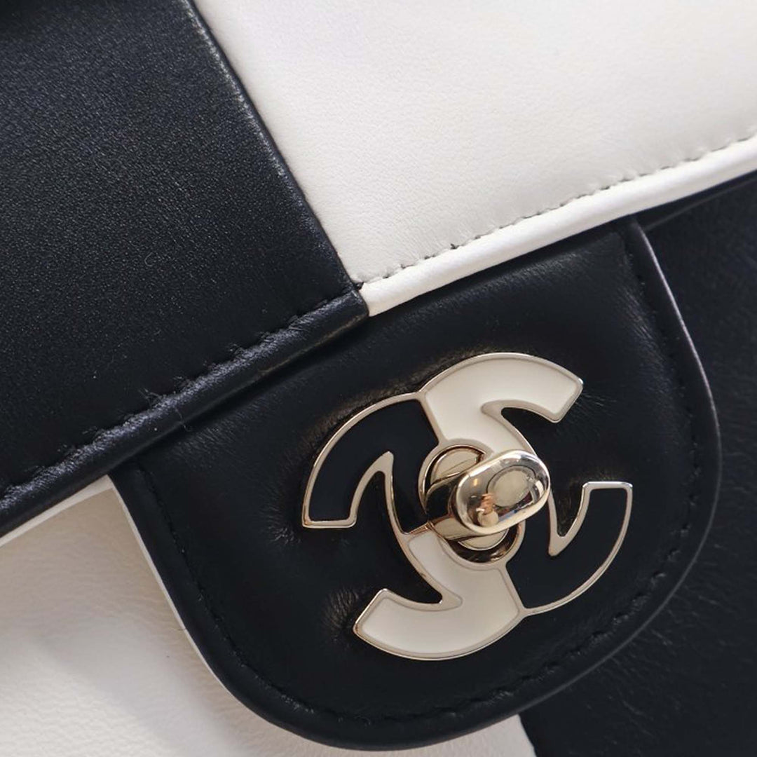 Chanel Classic Bicolore Geometric Colorblock Double rabat Moyen Cuir d'agneau