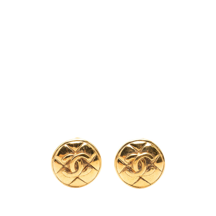 Chanel CC plaqué Matelassé Rond À clip Boucles d'oreilles Métal