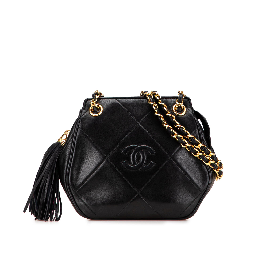 CC Quilted Lambskin Tassel Crossbody Black - Gaby Paris