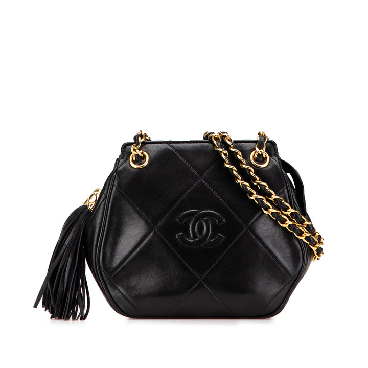 CC Quilted Lambskin Tassel Crossbody Black - Gaby Paris