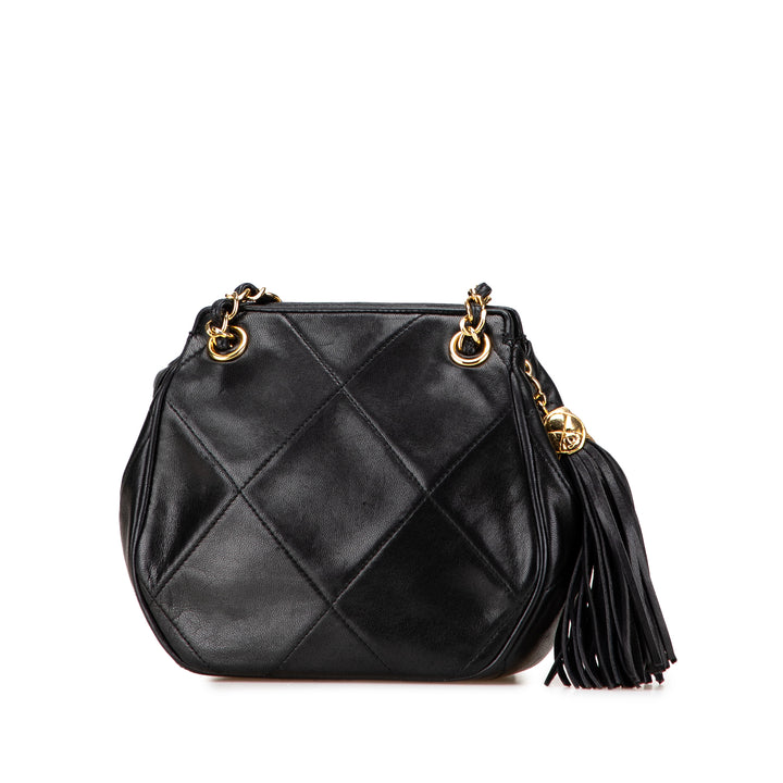 CC Quilted Lambskin Tassel Crossbody Black - Gaby Paris