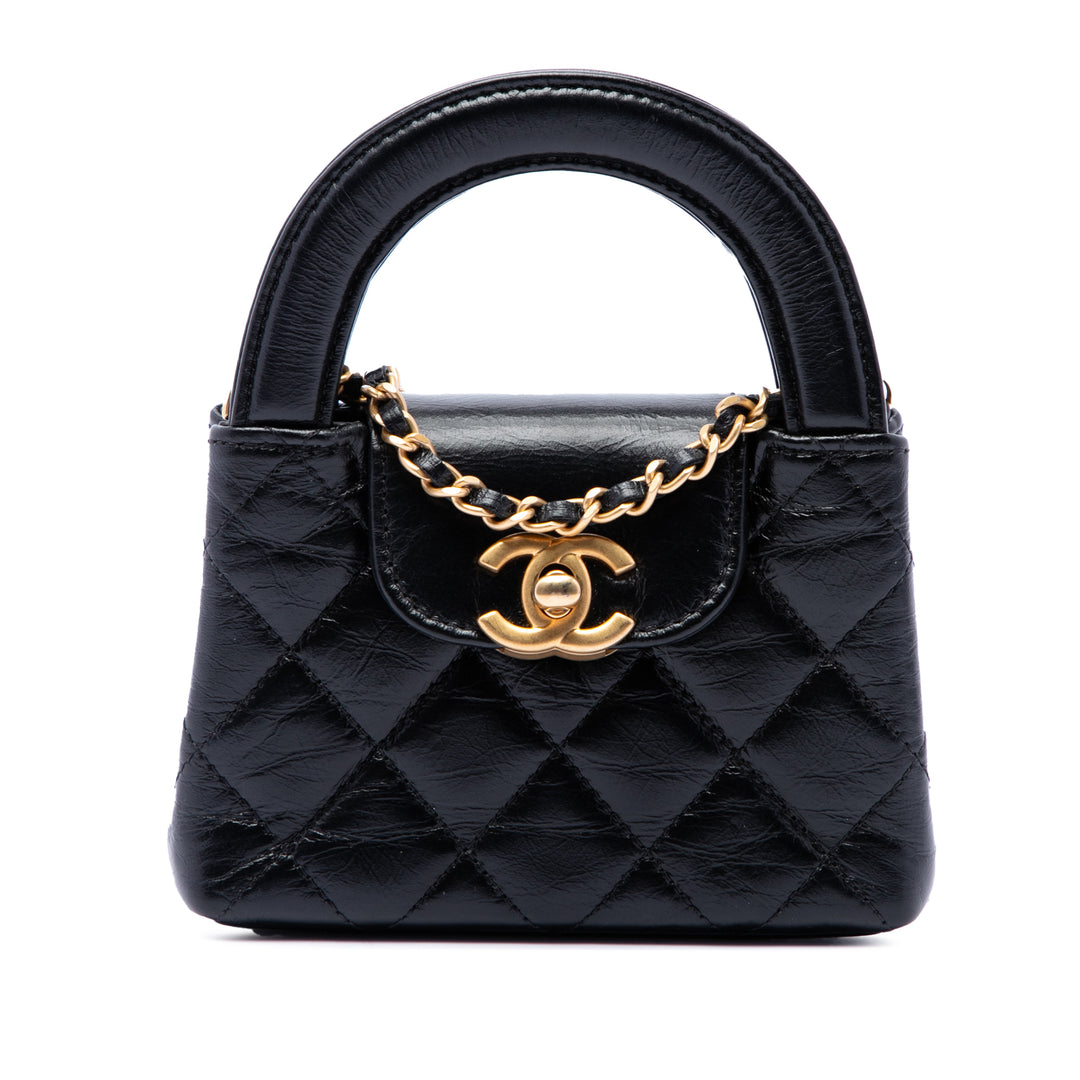Chanel Cabas vieilli Kelly Nano Cuir de veau Noir – vue principale – GABY PARIS