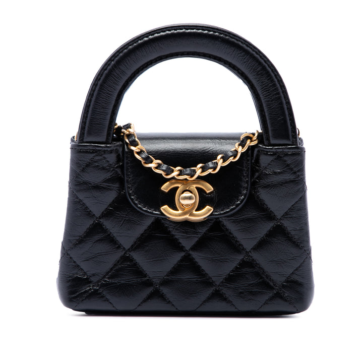Chanel Cabas vieilli Kelly Nano Cuir de veau Noir – vue principale – GABY PARIS