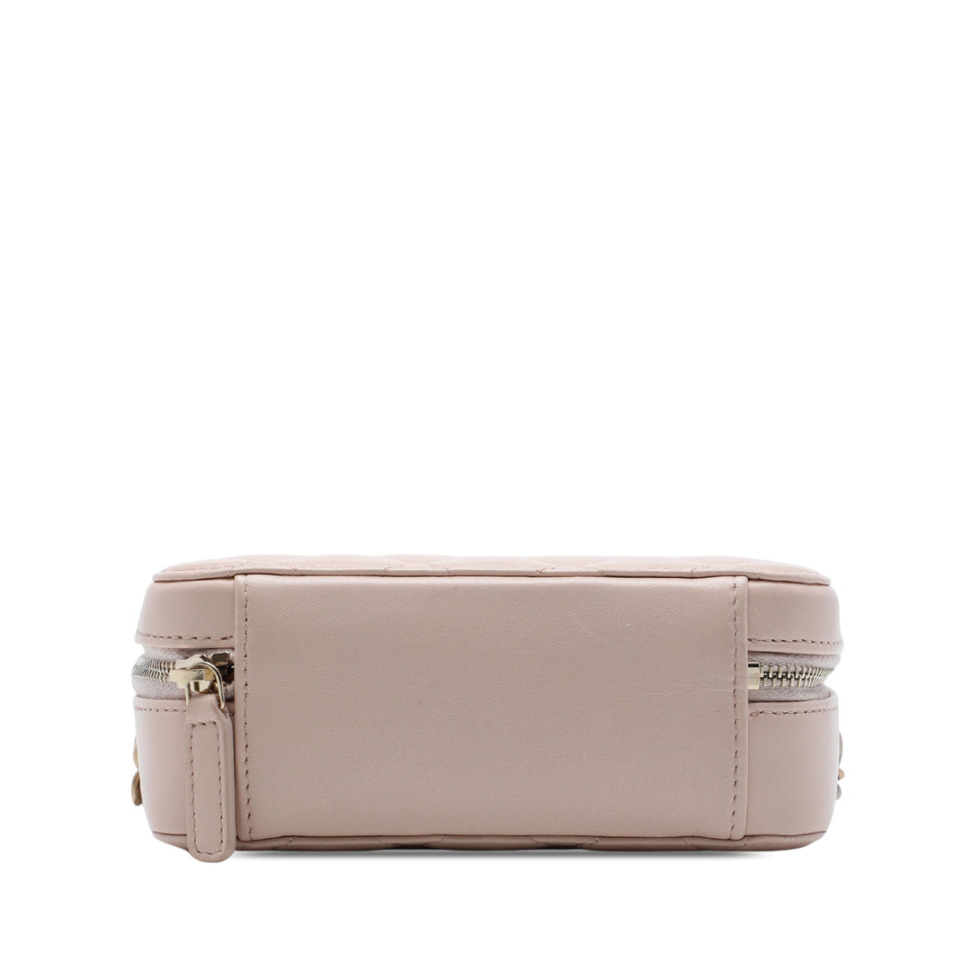 CC Matelassé Perle Crush Sac caméra Cuir d'agneau Marron