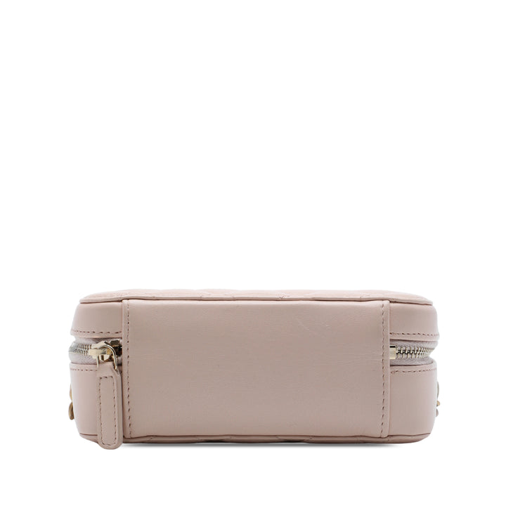 CC Matelassé Perle Crush Sac caméra Cuir d'agneau Marron