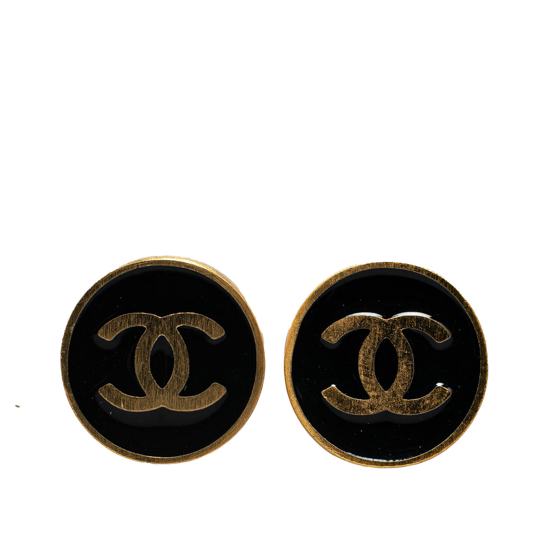 Gold Plated CC Clip On Earrings Black - Gaby Paris