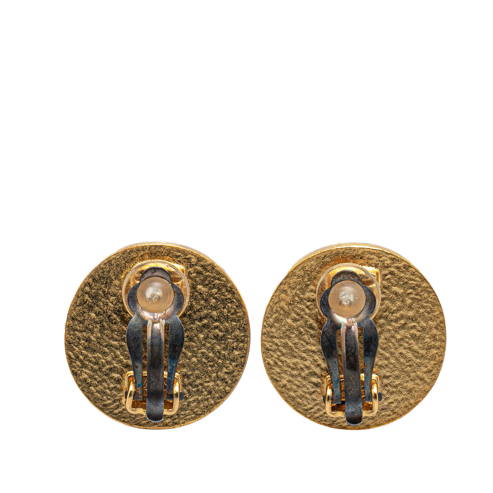 Gold Plated CC Clip On Earrings Black - Gaby Paris