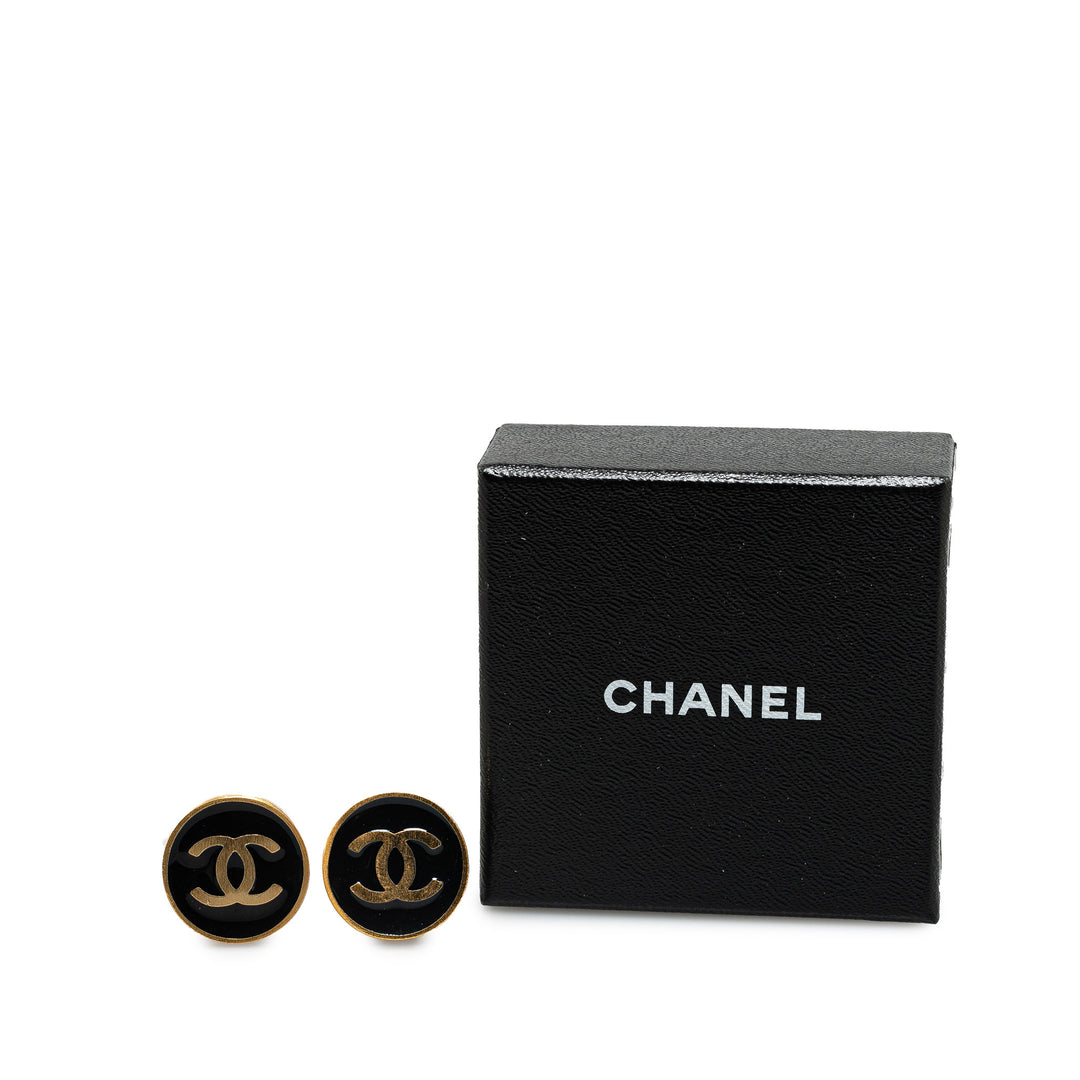 Gold Plated CC Clip On Earrings Black - Gaby Paris