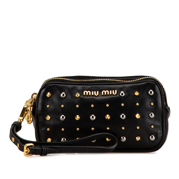 Studded Nappa Double Zip Pouch Black - Gaby Paris