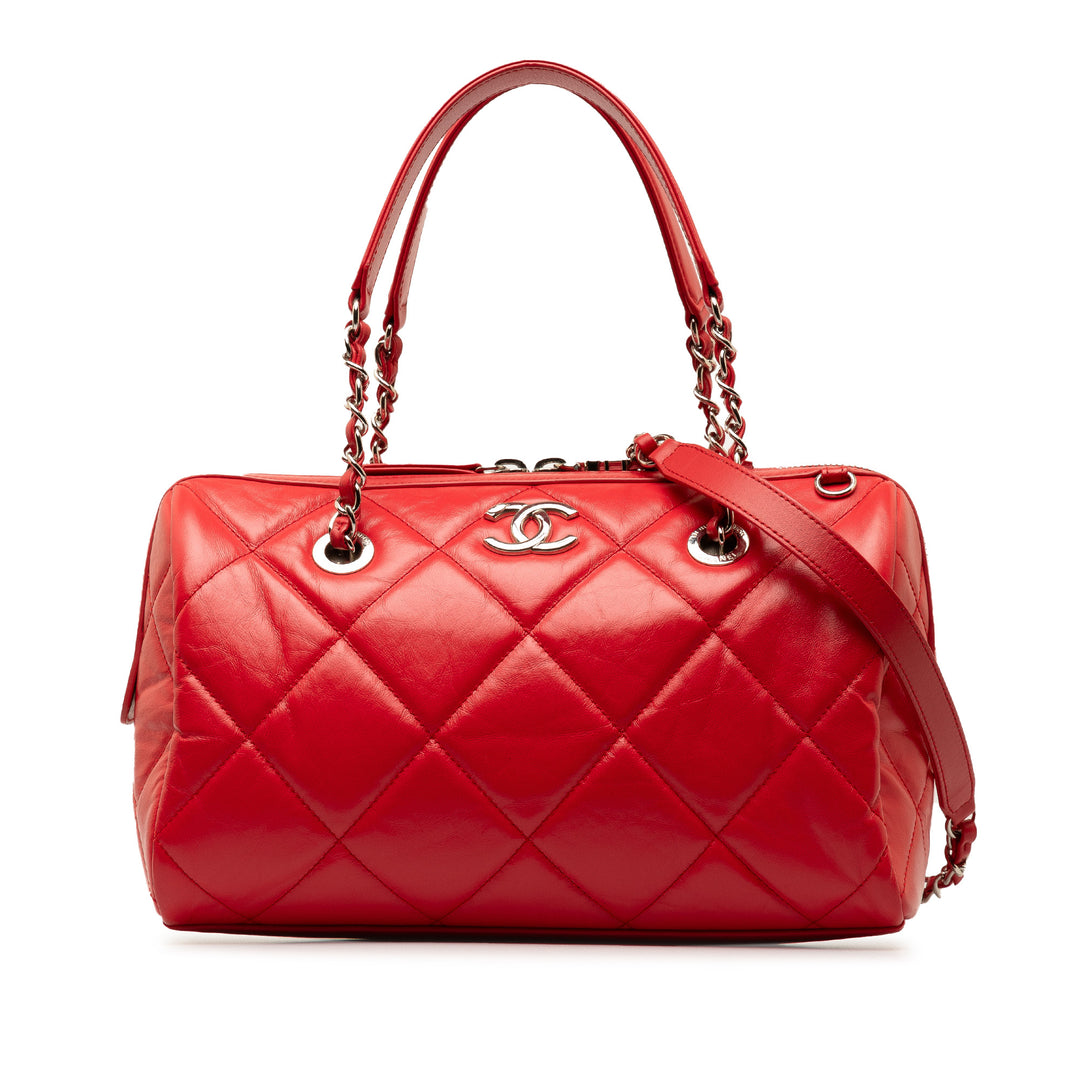 Small Aged Calfskin Express Bowling Satchel Red - Gaby Paris