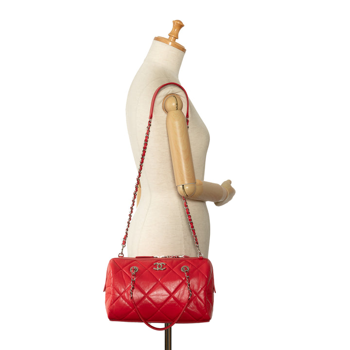 Small Aged Calfskin Express Bowling Satchel Red - Gaby Paris