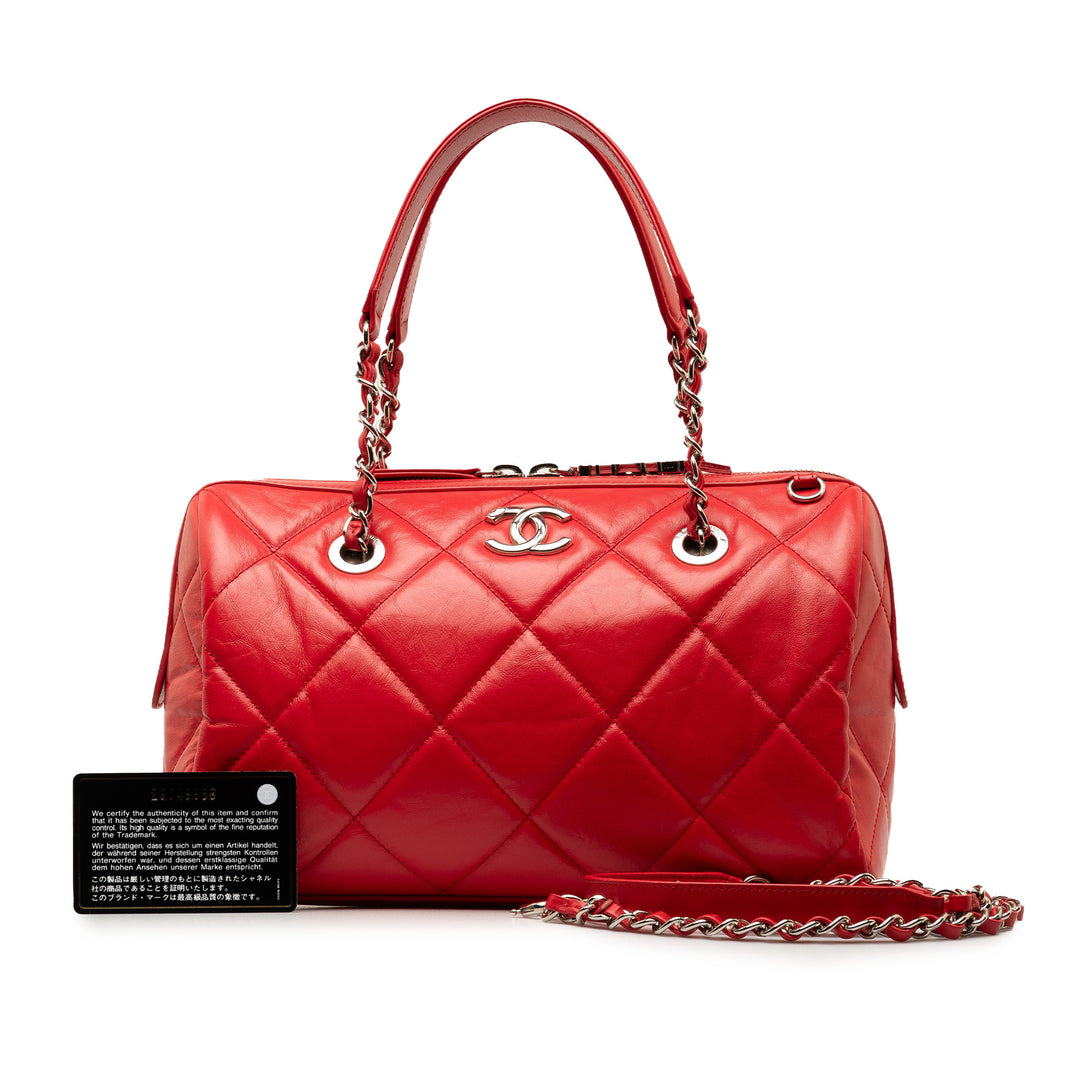 Small Aged Calfskin Express Bowling Satchel Red - Gaby Paris