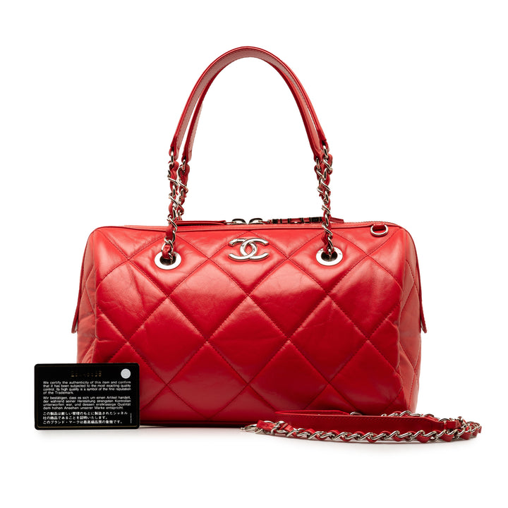 Small Aged Calfskin Express Bowling Satchel Red - Gaby Paris