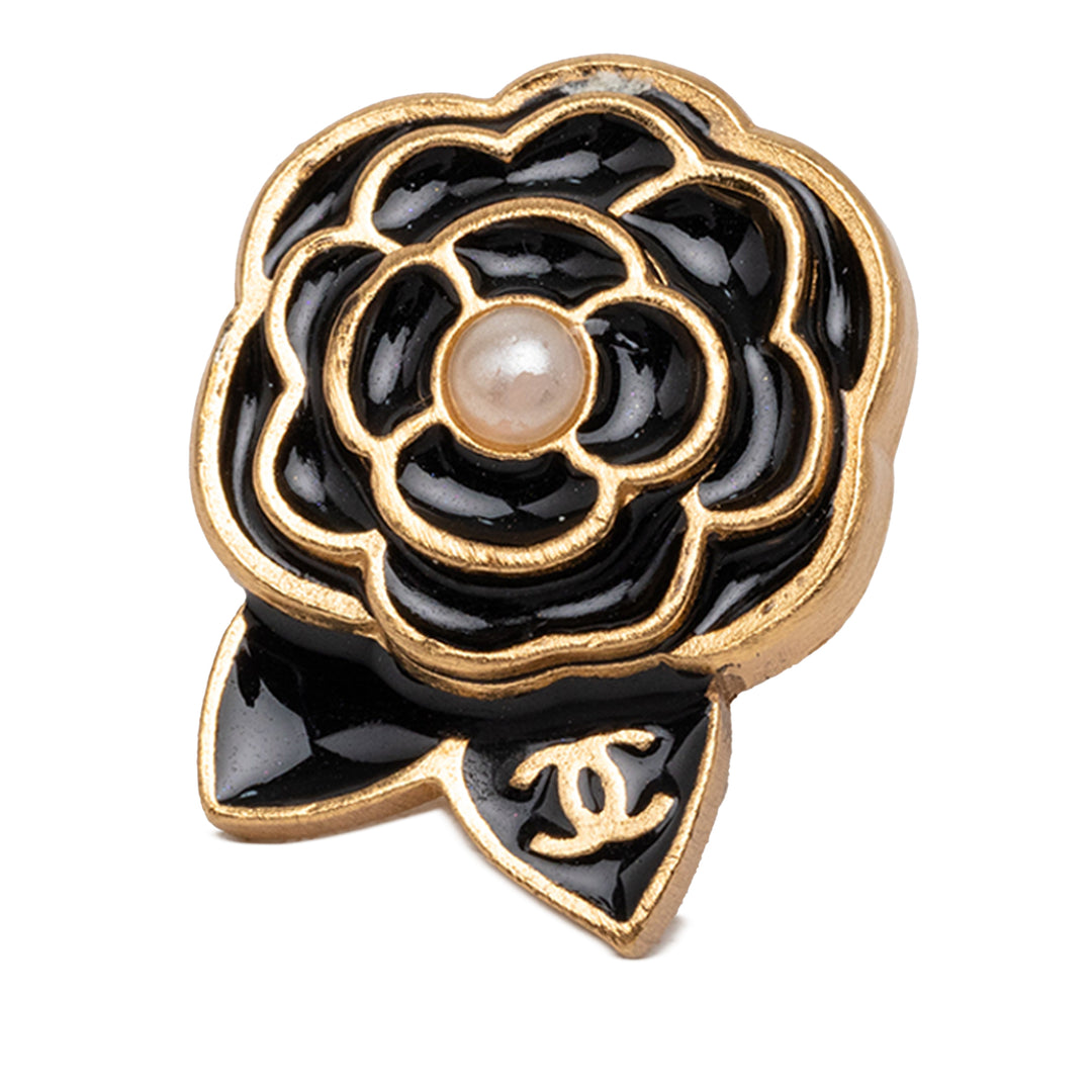 Chanel CC plaqué Émail Perles fantaisie Camellia Pin Broche