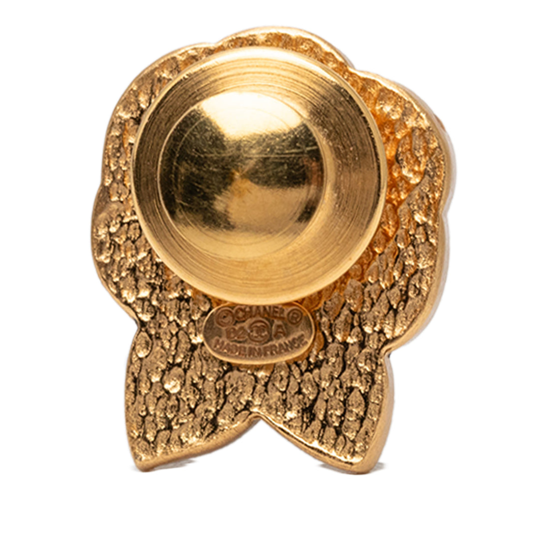 Chanel CC plaqué Émail Perles fantaisie Camellia Pin Broche