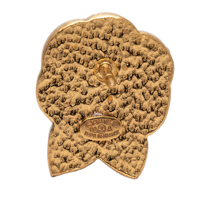 Chanel CC plaqué Émail Perles fantaisie Camellia Pin Broche