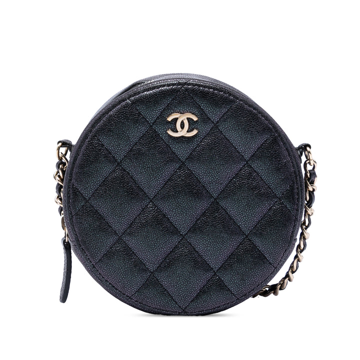 Chanel CC Matelassé Irisé Rond Pochette avec chaîne Cuir caviar