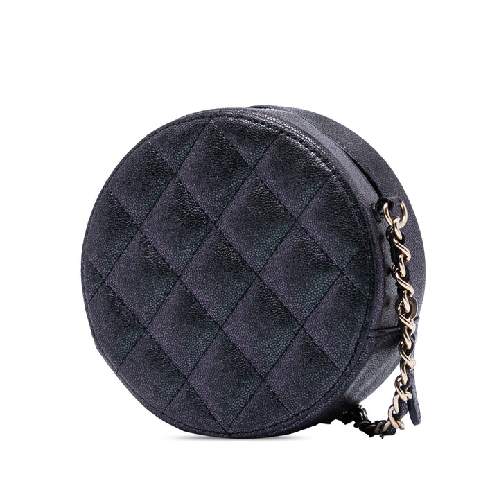 Chanel CC Matelassé Irisé Rond Pochette avec chaîne Cuir caviar