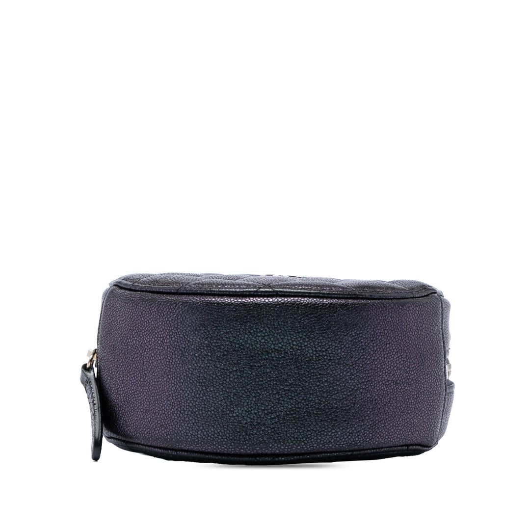 Chanel CC Matelassé Irisé Rond Pochette avec chaîne Cuir caviar