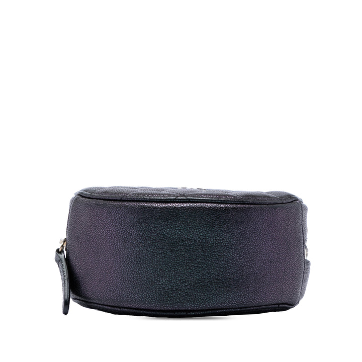 Chanel CC Matelassé Irisé Rond Pochette avec chaîne Cuir caviar
