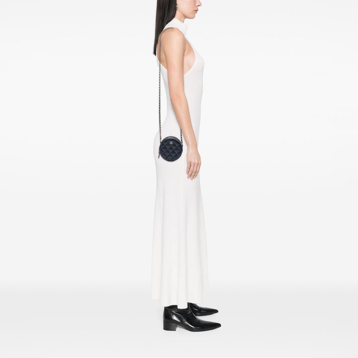 Chanel CC Matelassé Irisé Rond Pochette avec chaîne Cuir caviar