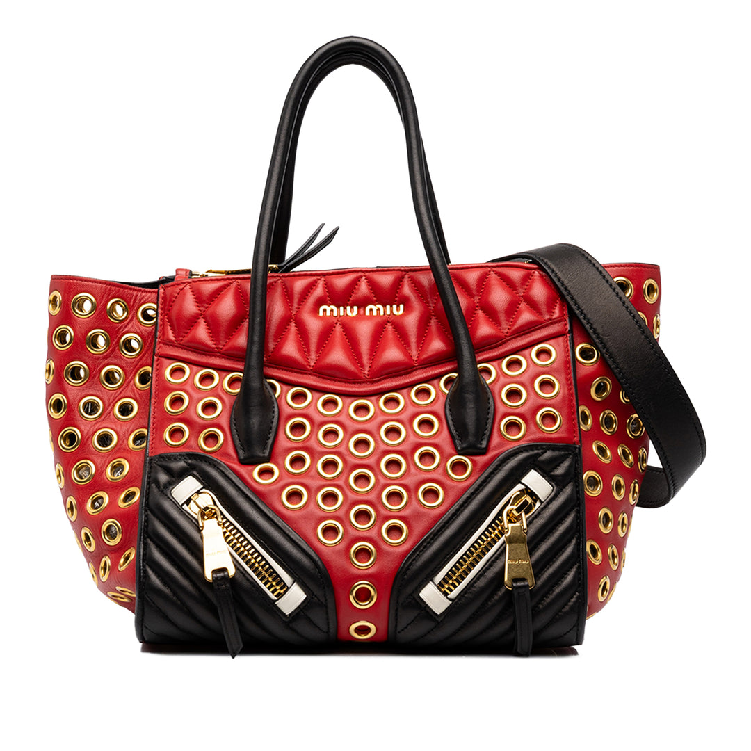 Miu Miu Sac à main Tricolore Grommet Biker nappa Petit Noir – vue principale – GABY PARIS