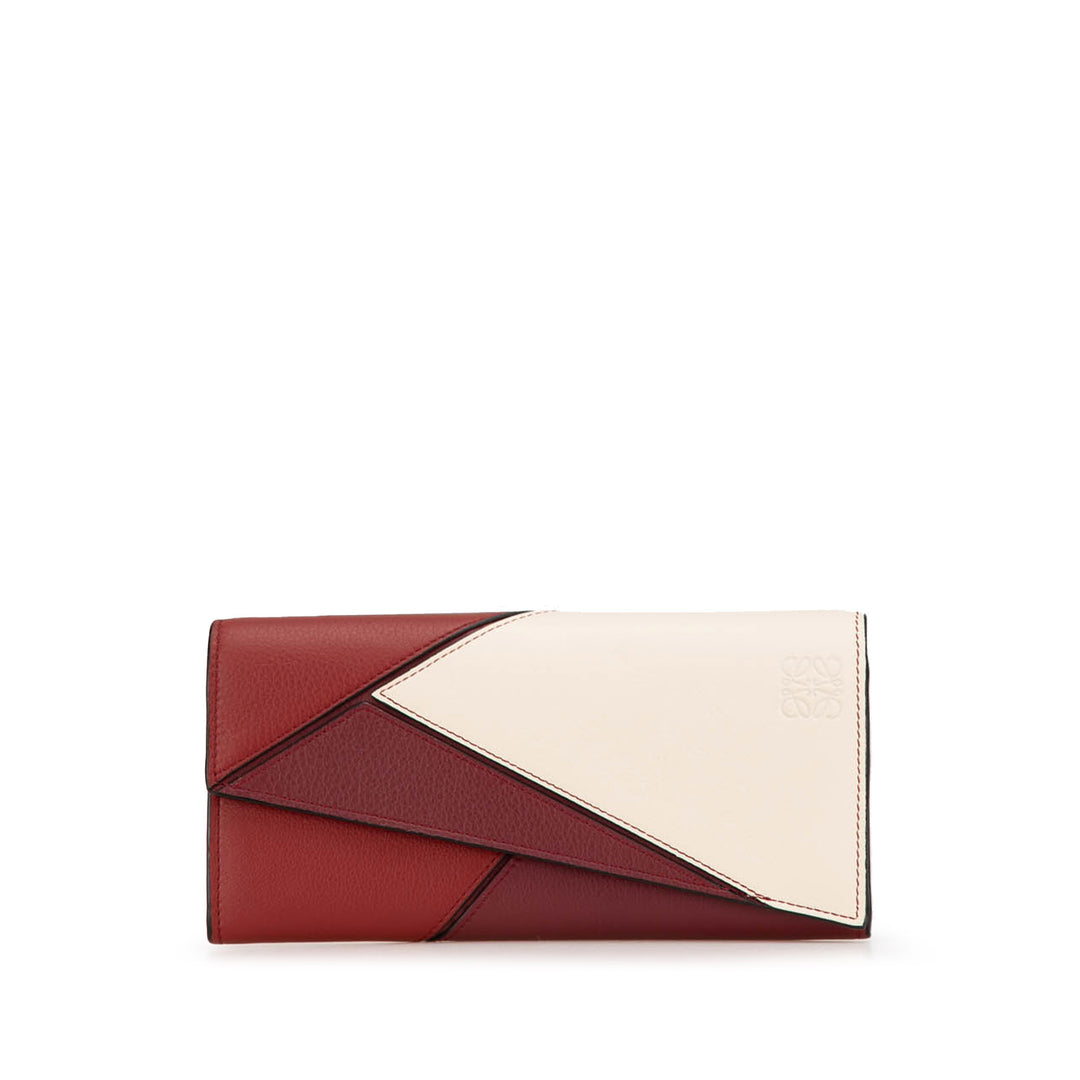 Leather Puzzle Continental Wallet Red - Gaby Paris