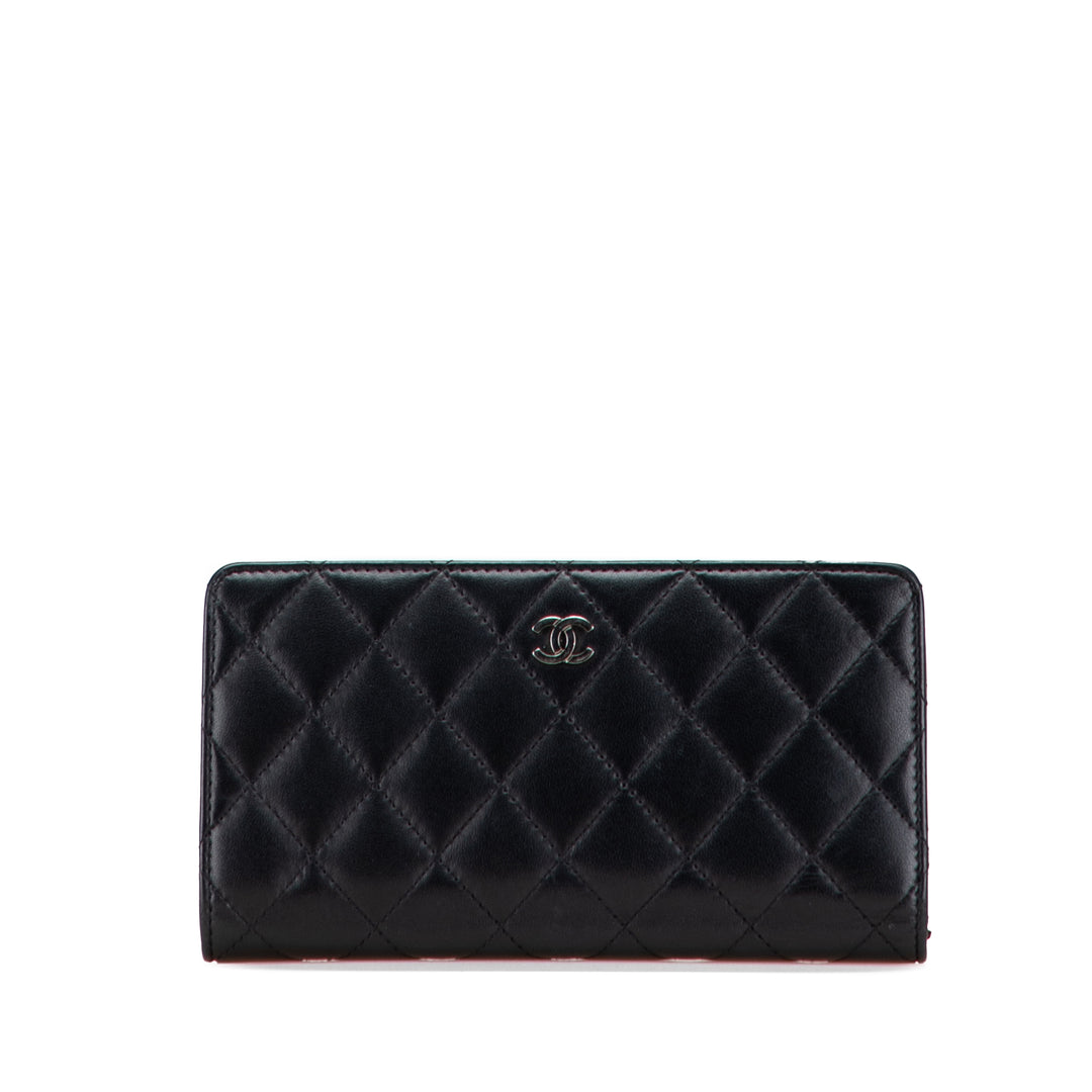 CC Quilted Caviar Long Wallet Black - Gaby Paris
