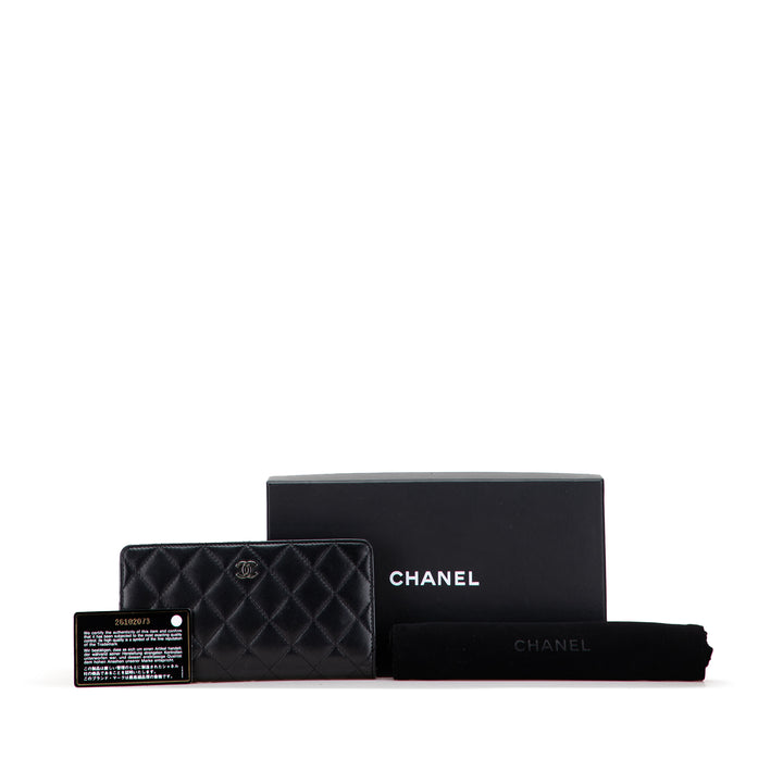 CC Quilted Caviar Long Wallet Black - Gaby Paris
