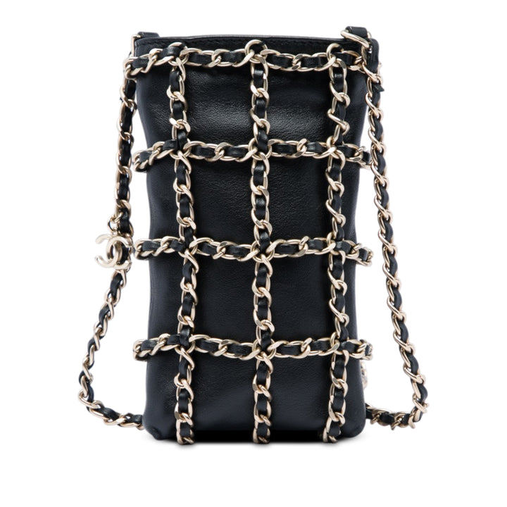 Tech Me Out Pochette avec chaîne Cuir d'agneau Noir
