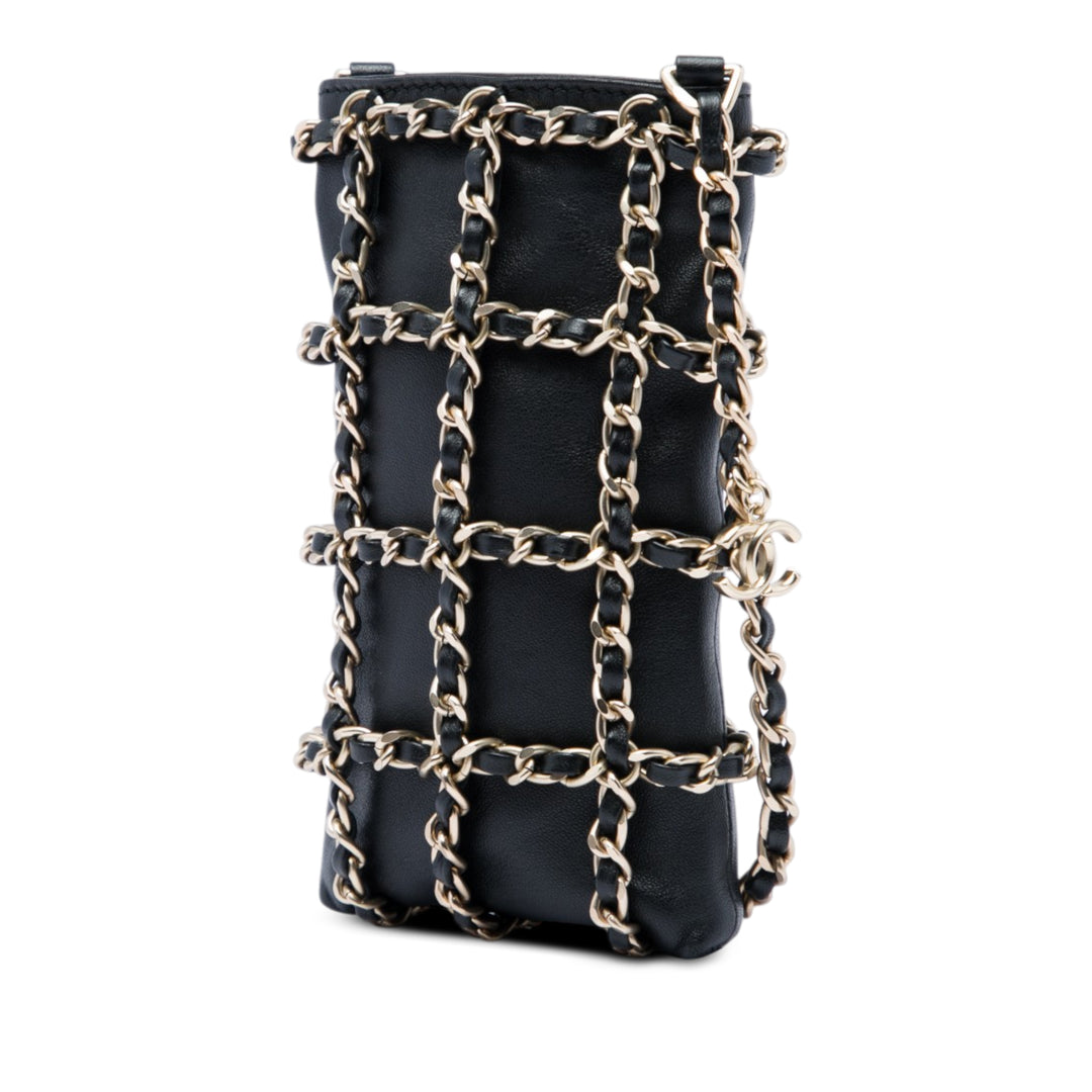 Tech Me Out Pochette avec chaîne Cuir d'agneau Noir
