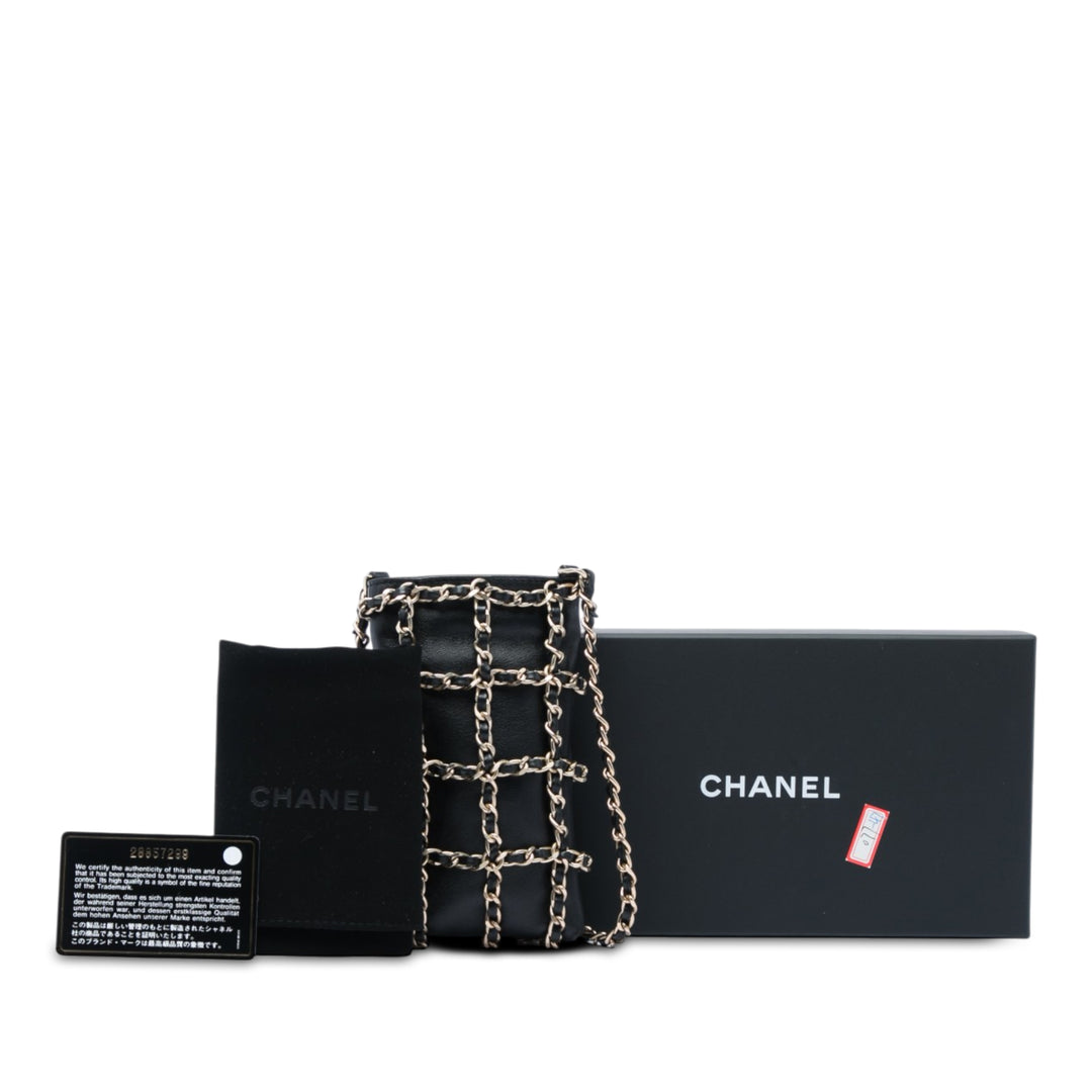 Tech Me Out Pochette avec chaîne Cuir d'agneau Noir