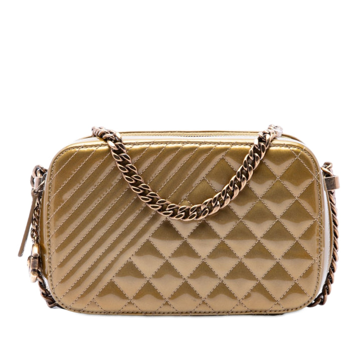 Chanel Small Matelassé Metallic Cuir verni Coco Boy Sac caméra