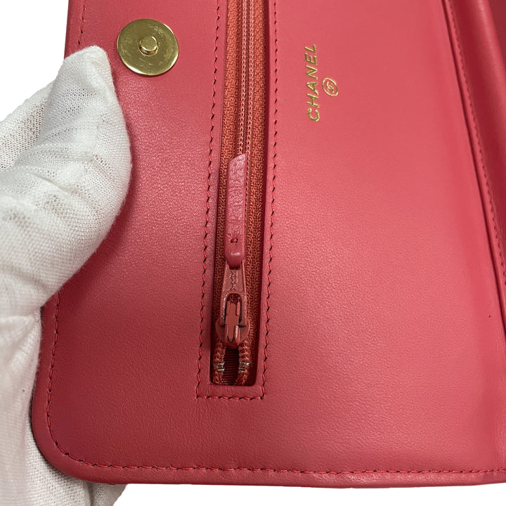 Quilted Lambskin Double Stitch Tassel Wallet On Chain Pink - Gaby Paris