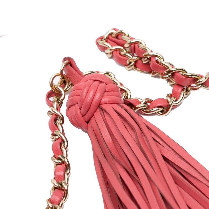 Quilted Lambskin Double Stitch Tassel Wallet On Chain Pink - Gaby Paris