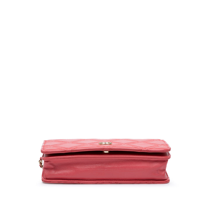 Quilted Lambskin Double Stitch Tassel Wallet On Chain Pink - Gaby Paris